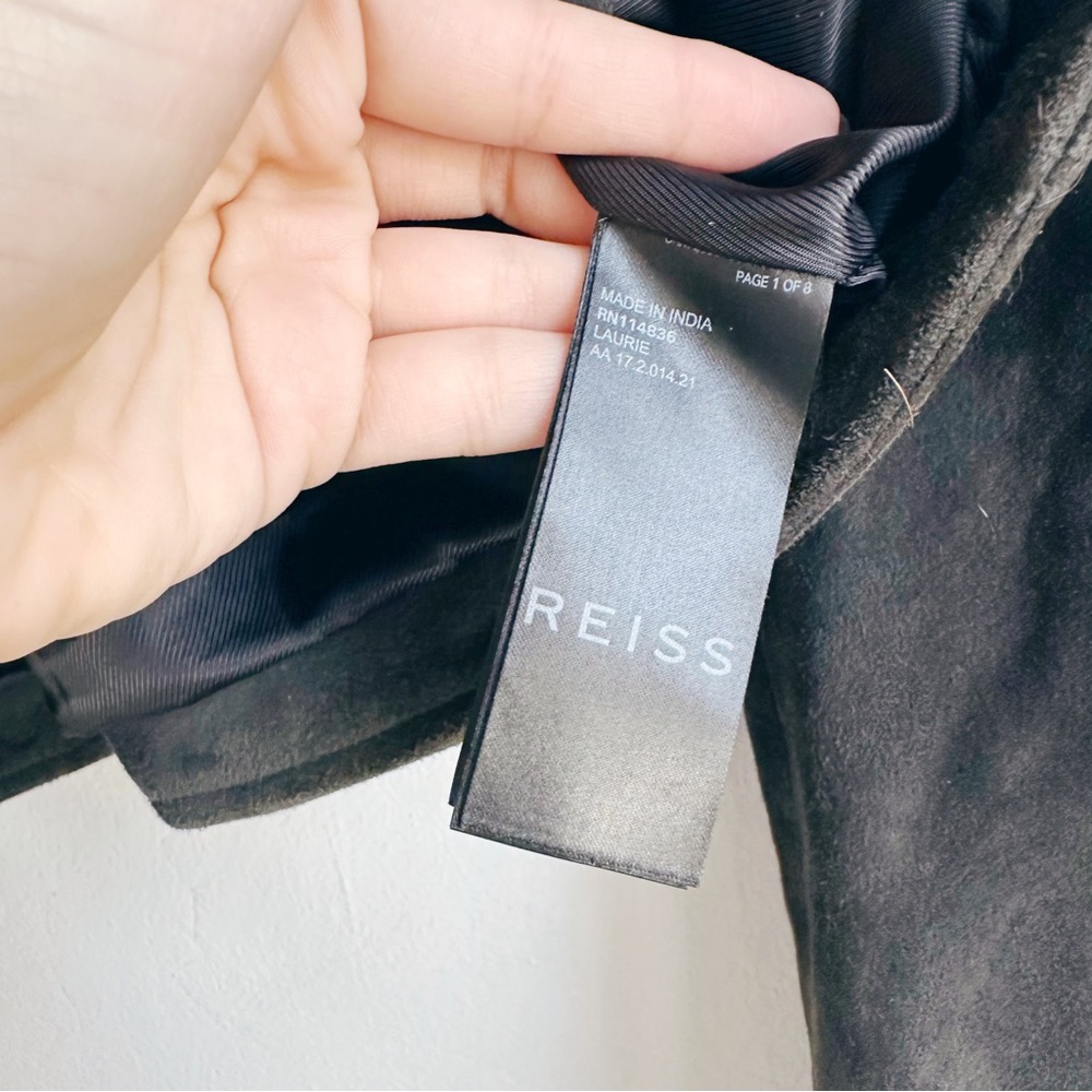 Reiss Charcoal Suede Biker Jacket 100% goat leather soft buckles moto size 4 - Picture 7 of 9